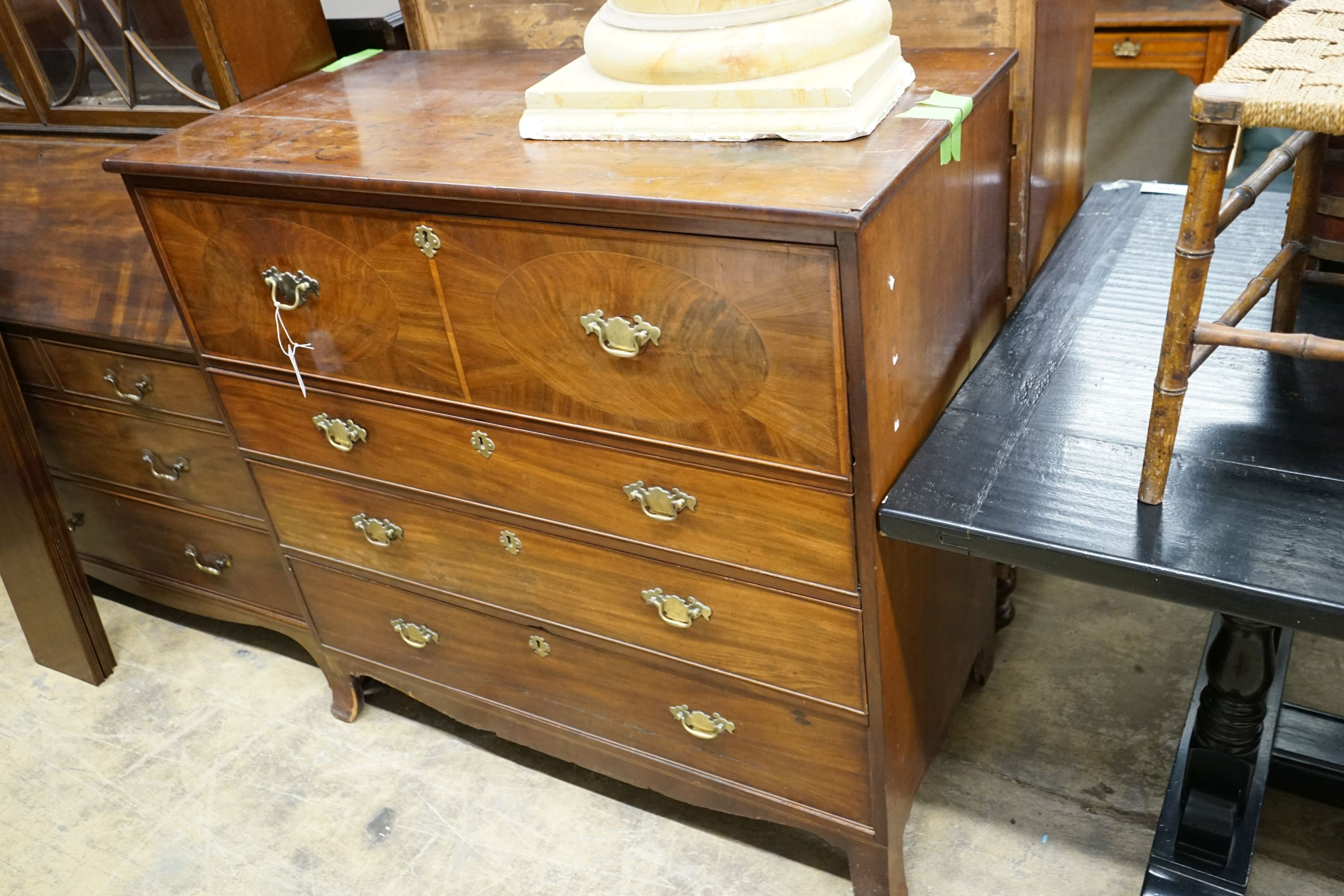A George III mahogany secretaire chest, width 114cm, depth 56cm, height 112cm